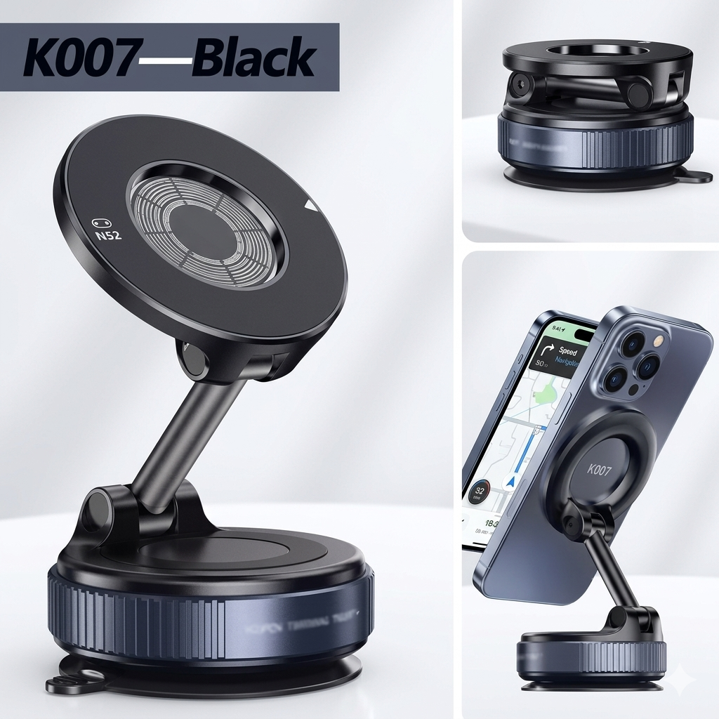 Soporte magnético para celular con brazo articulado.
